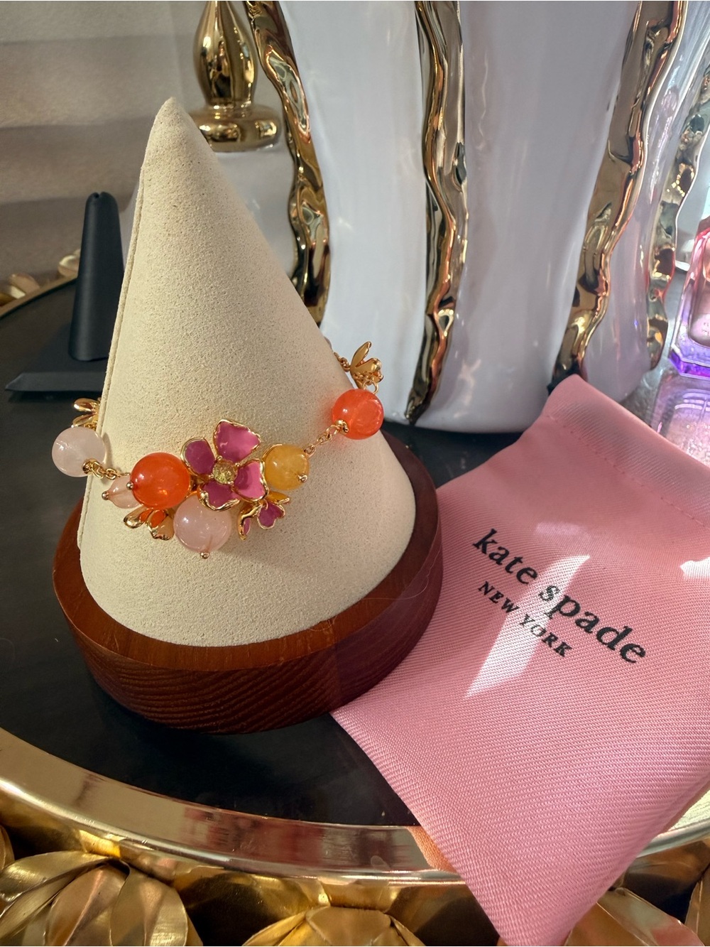 kate spade Gold-Tone Floral Bracelet with Pink, Orange & Yellow Accents